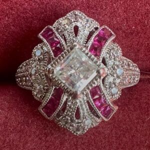 🌸Beautiful Sterling Silver Filigree Pink Cz Ring
